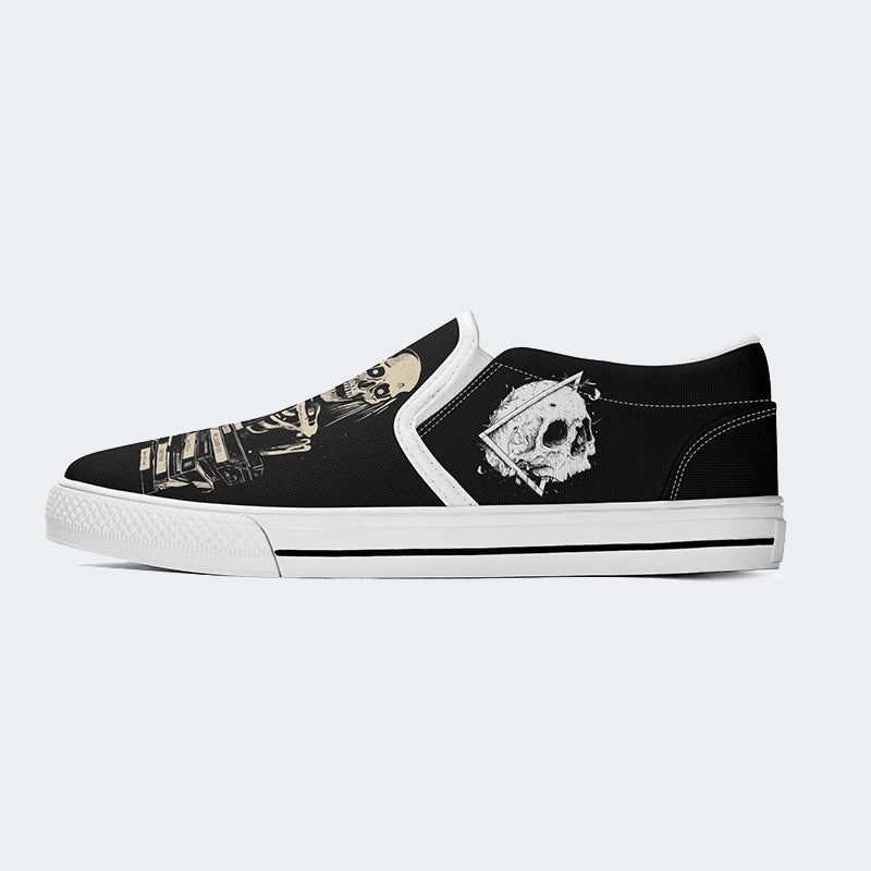 Unisex Halloween Skull Print - Slip On Shoes