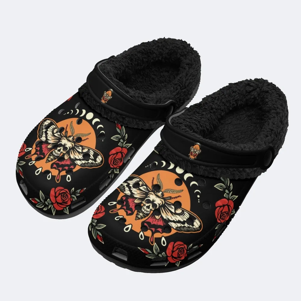 Rose Death Moth Art Print - Fur Lined Slippers/Sandals