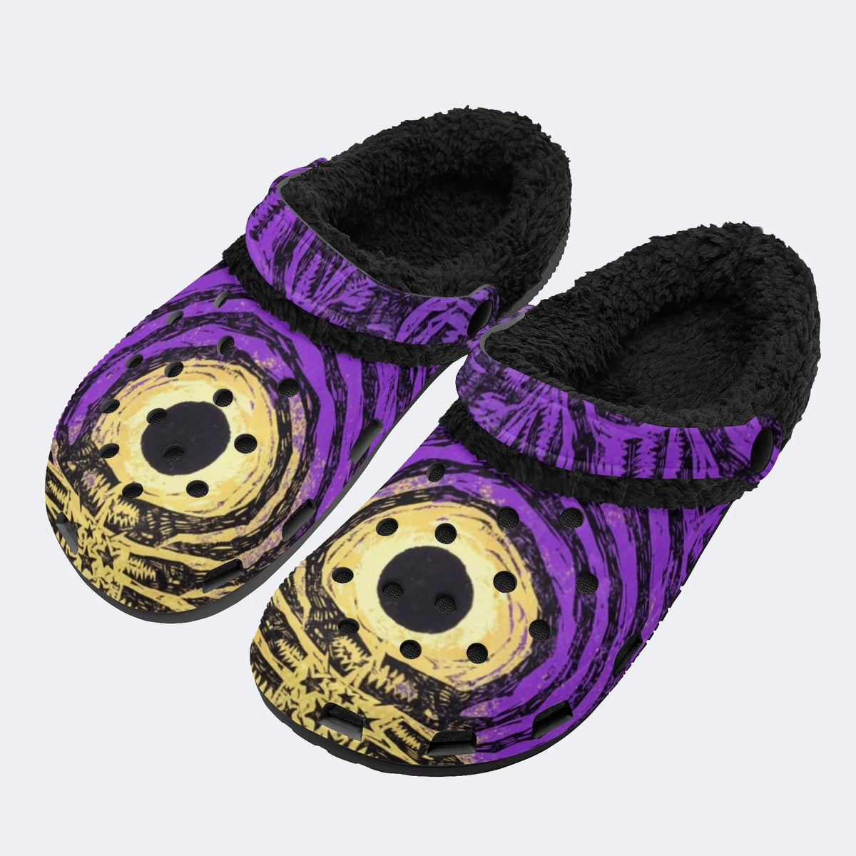 Violet Peacock Print - Fur Lined Slippers/Sandals