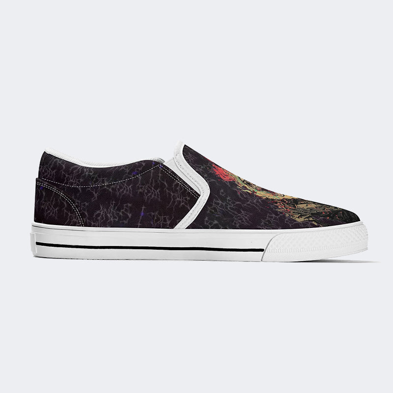 Unisex Punk Fire Skull Print - Slip On Shoes
