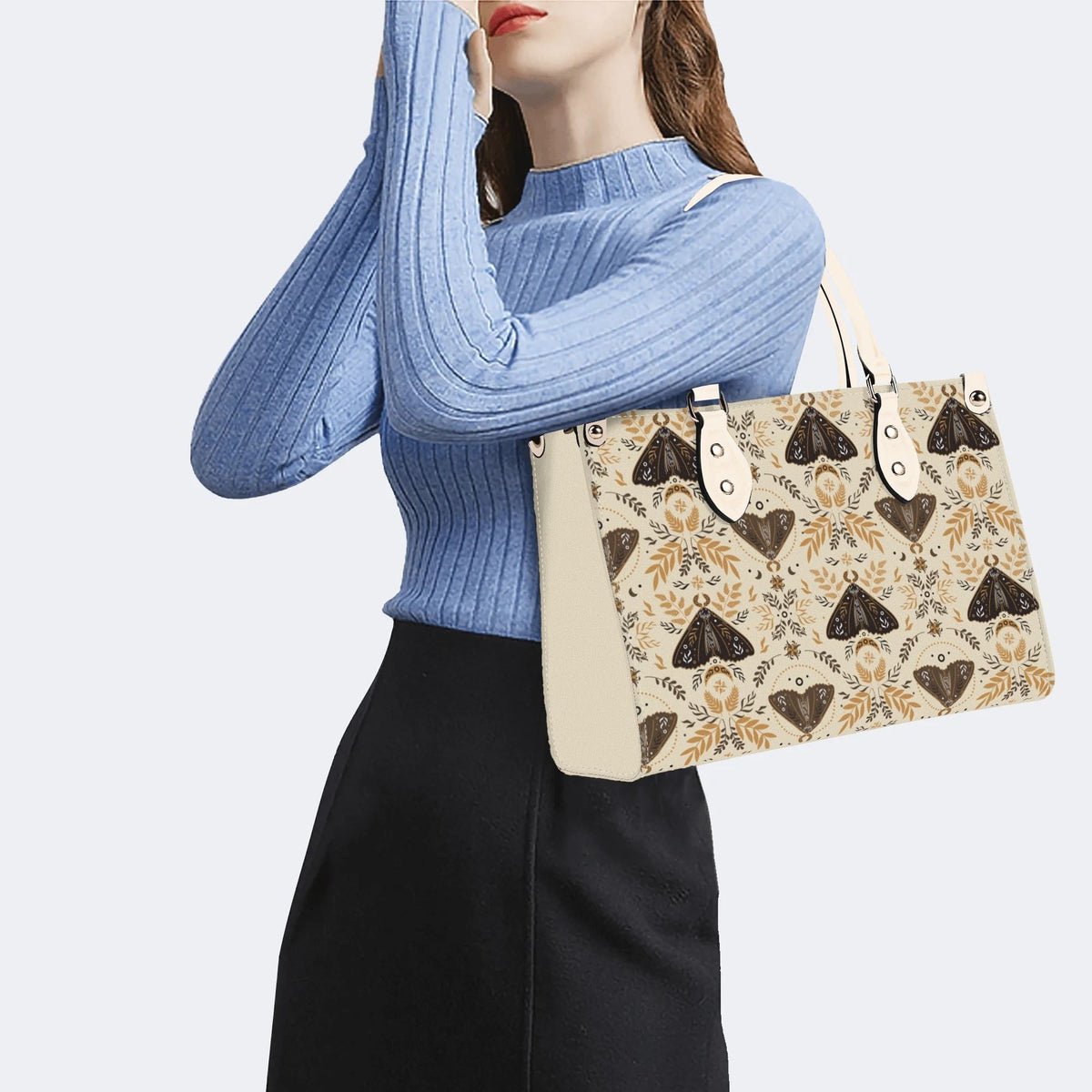 Moths Pattern Print - Leather Handbag