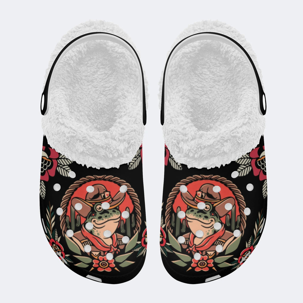 Personalized Name Cowboy Frog Print - Removable Fur Lined Slippers/Sandals