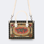 Retro Toad And Snake Print - Leather Handbag