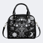 Sun And Moon Moth Retro Print - Leather Shoulder Handbag