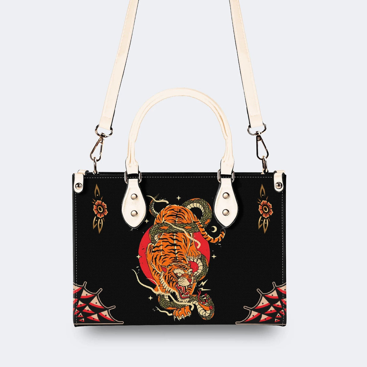Tiger And Snake Print - Leather Handbag
