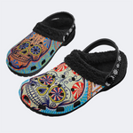 Unisex Skull Graffiti Art Print - Fur Lined Slippers/Sandals