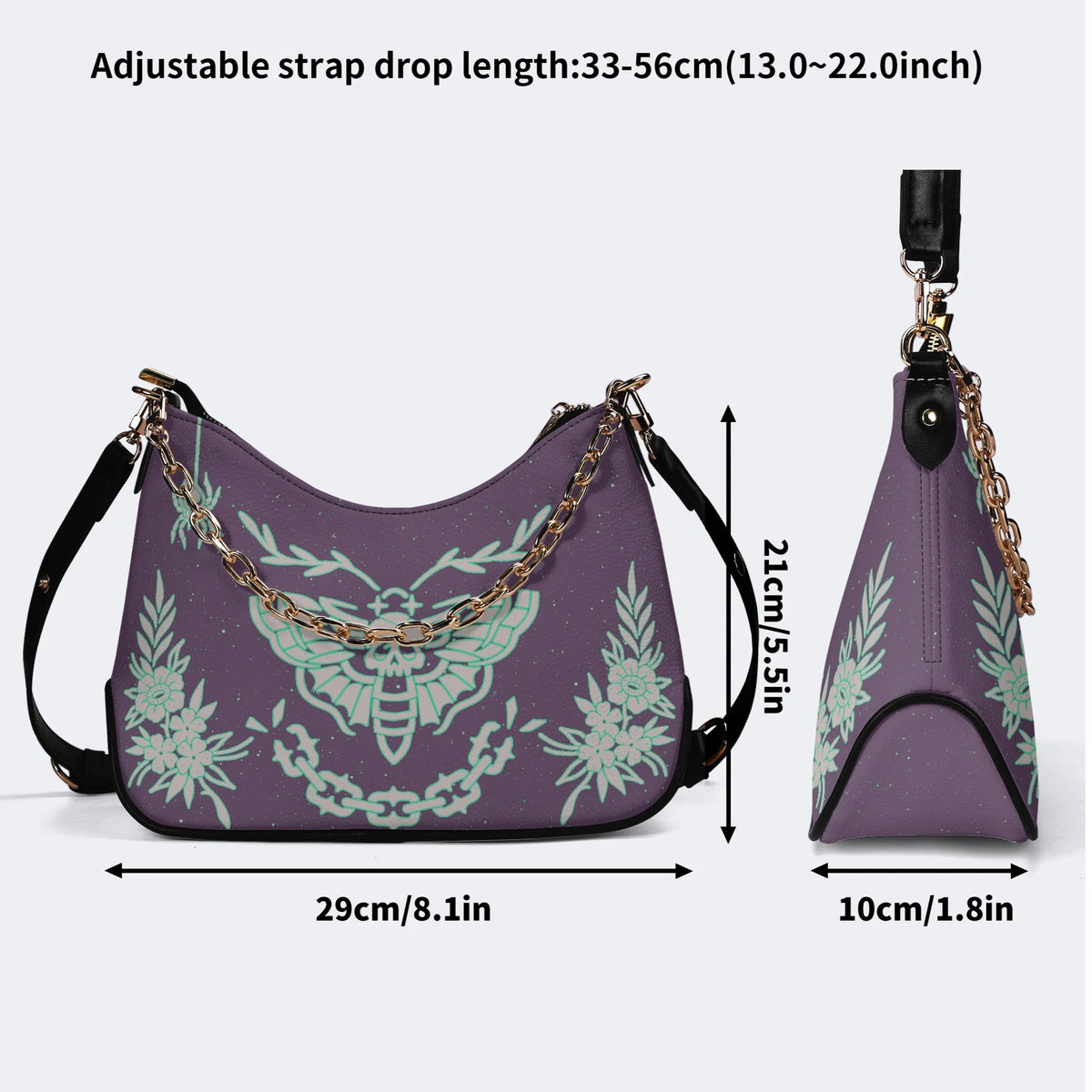 Classic Death Moth Vintage Print - Leather Crossbody Bag