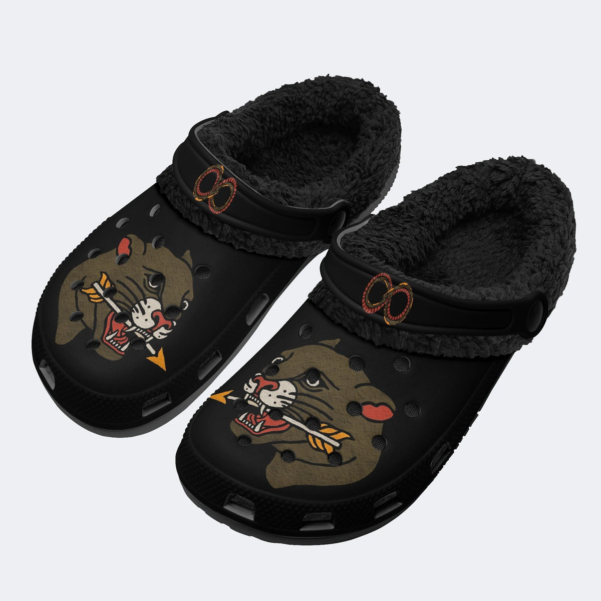 Panther Arrow Tattoo - Fur Lined Slippers/Sandals