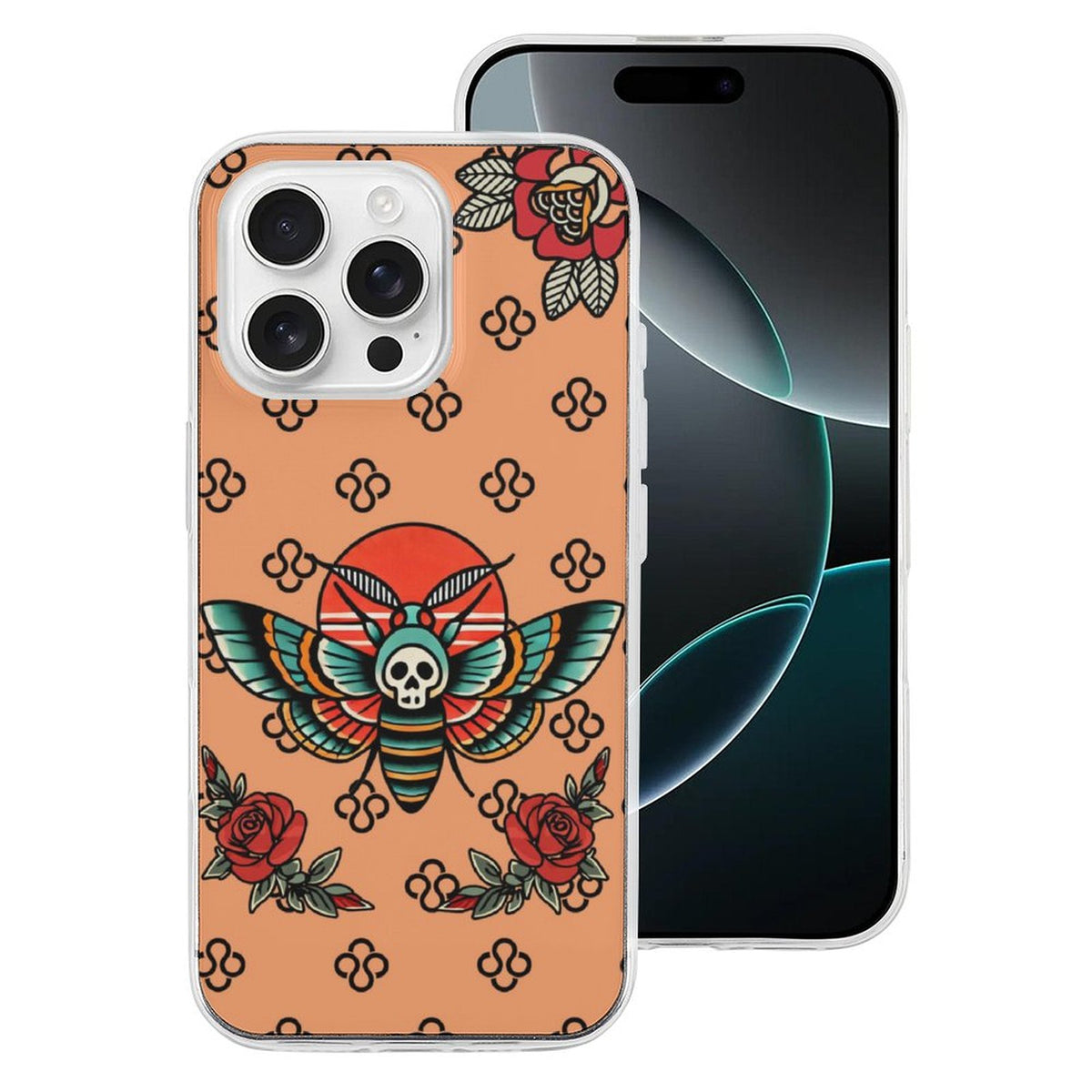 Vintage Rose Death Moth Print - Phone Case