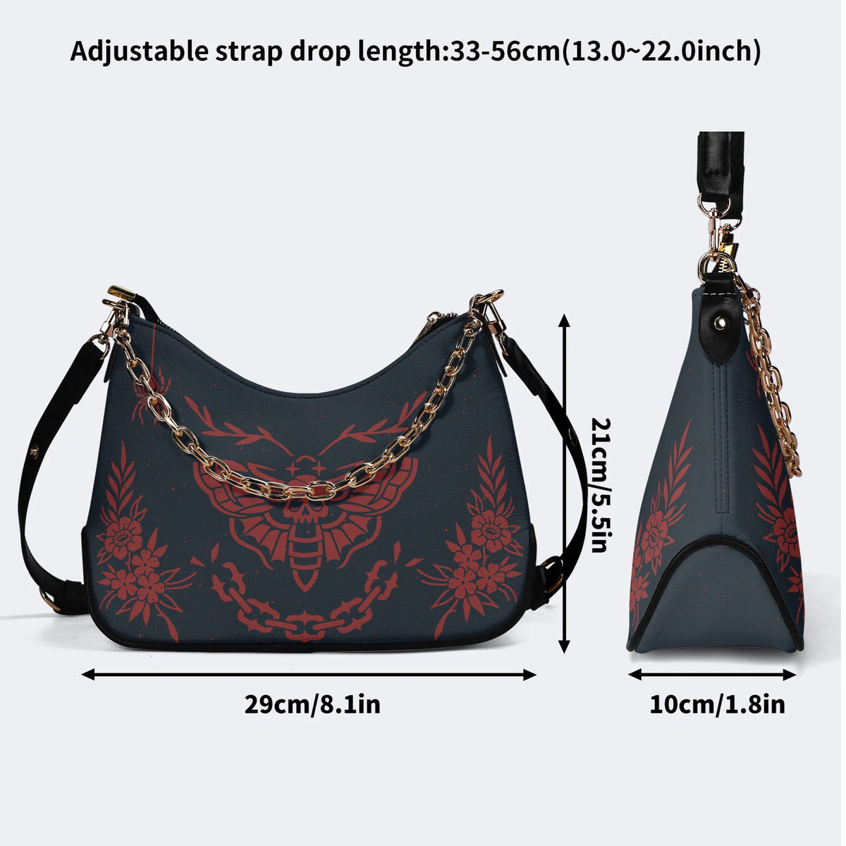 Classic Red Death Moth Vintage Print - Leather Crossbody Bag