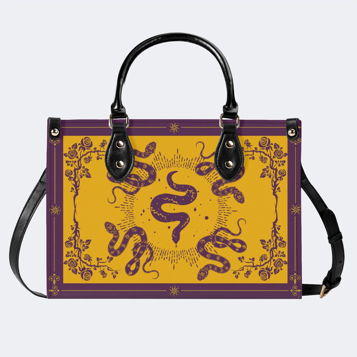 Inscribed Viper Print - Leather Handbag