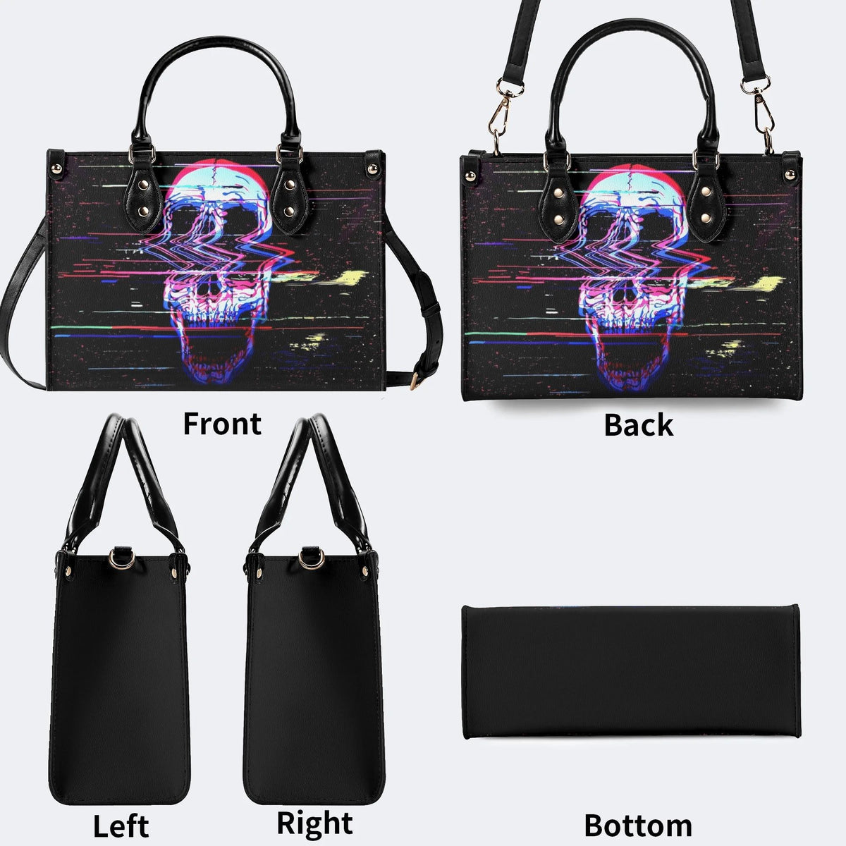 Distorted And Separated Skull - Leather Handbag