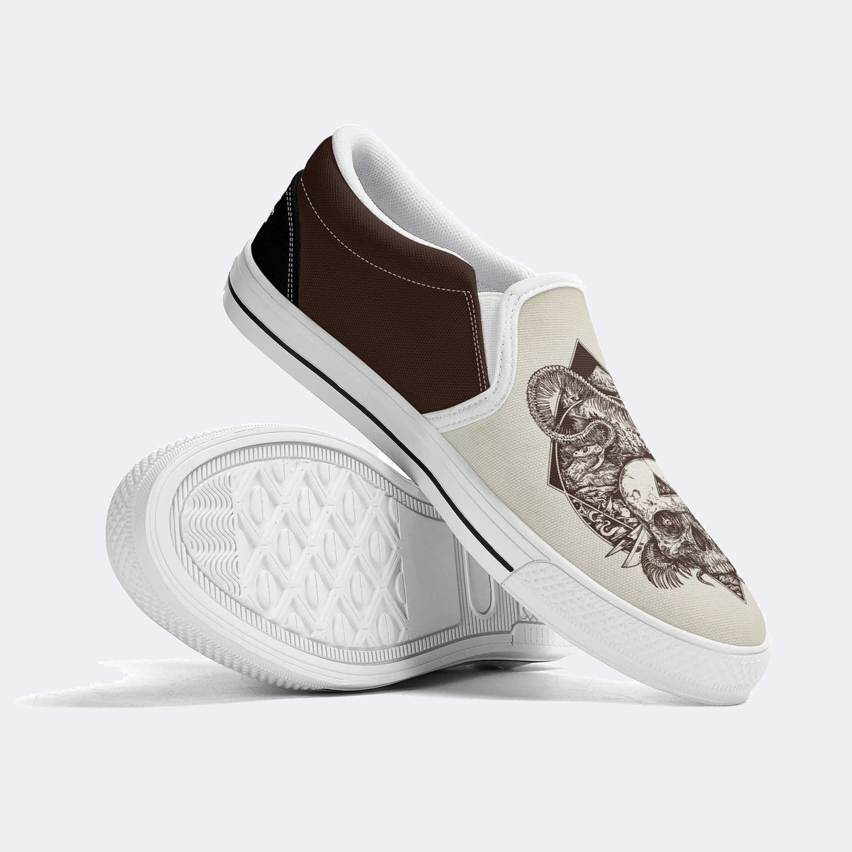 Unisex Horror Skull Print - Slip On Shoes