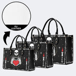 Retro Skull Heart Print - Leather Handbag