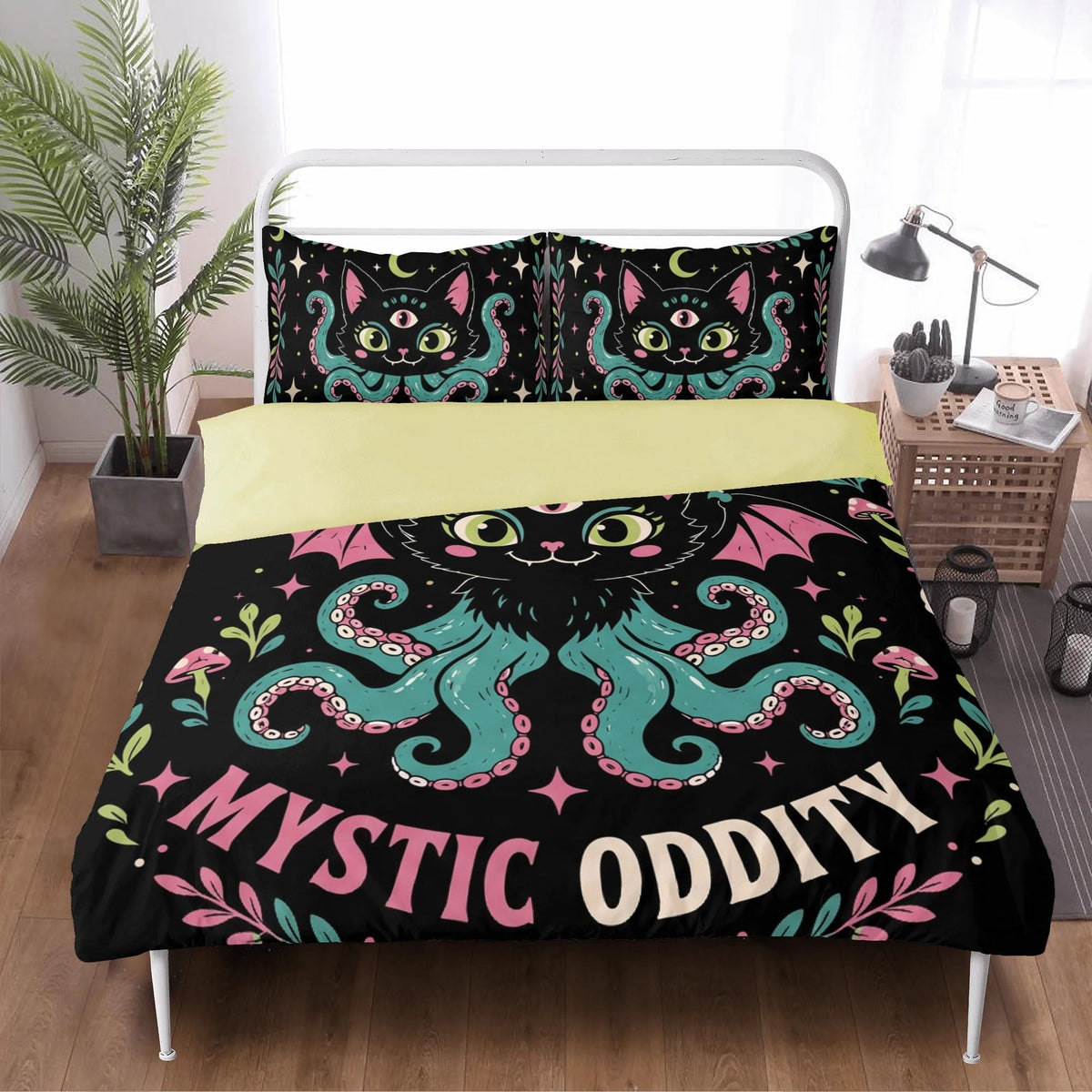 Spooky Tentacle Cat Print - Three Piece Bedding Set