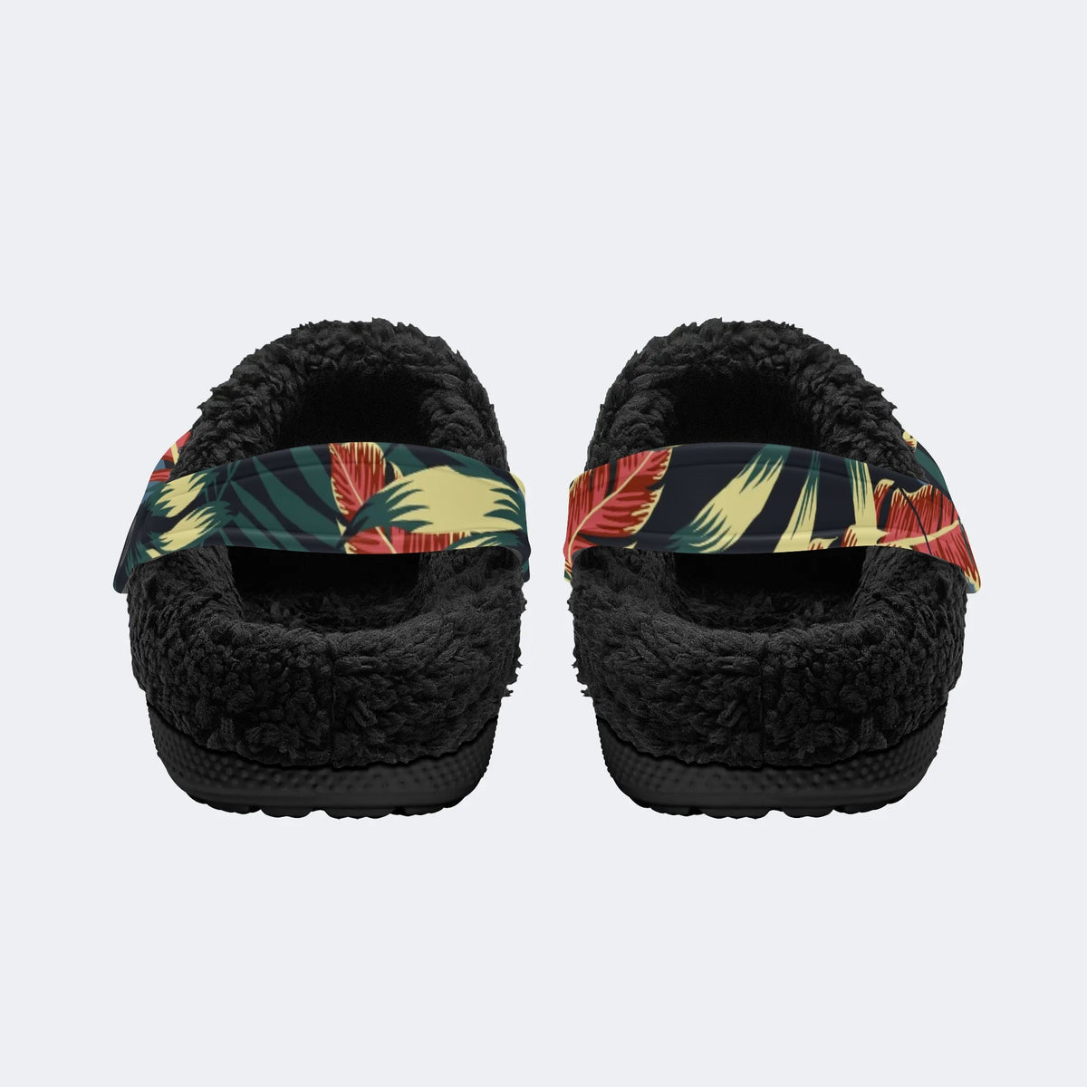 Unisex Leaves Print - Fur Lined Slippers/Sandals