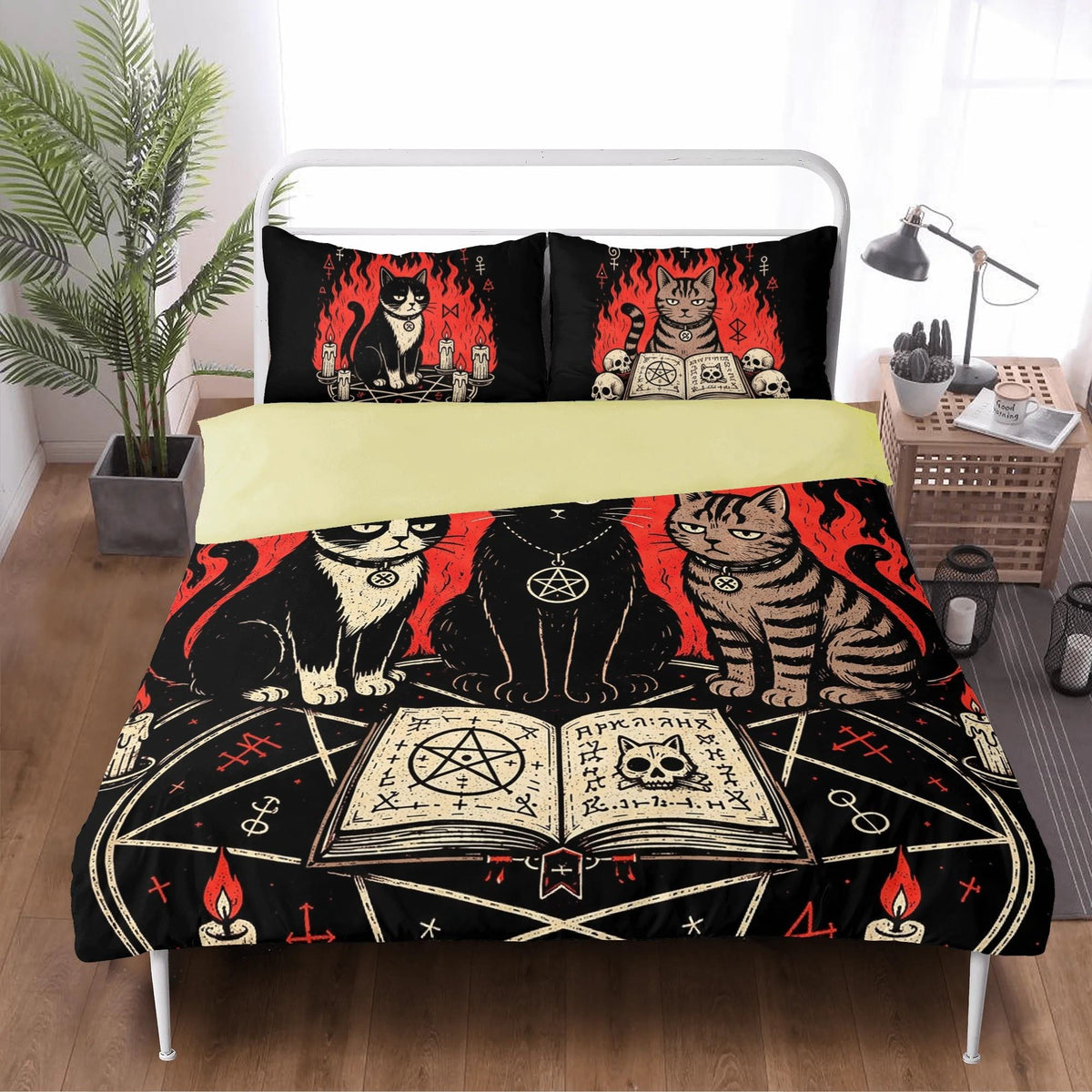 Gothic Ritual Cats Art - Three Piece Bedding Set