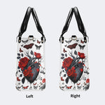 Heart Rose Butterfly Print - Leather Handbag