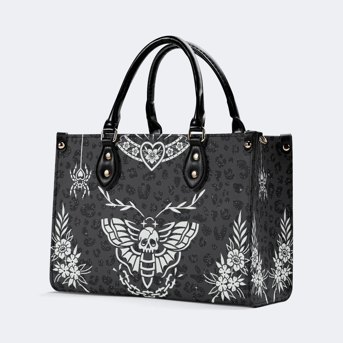 Classic Death Moth Vintage Print - Leather Handbag