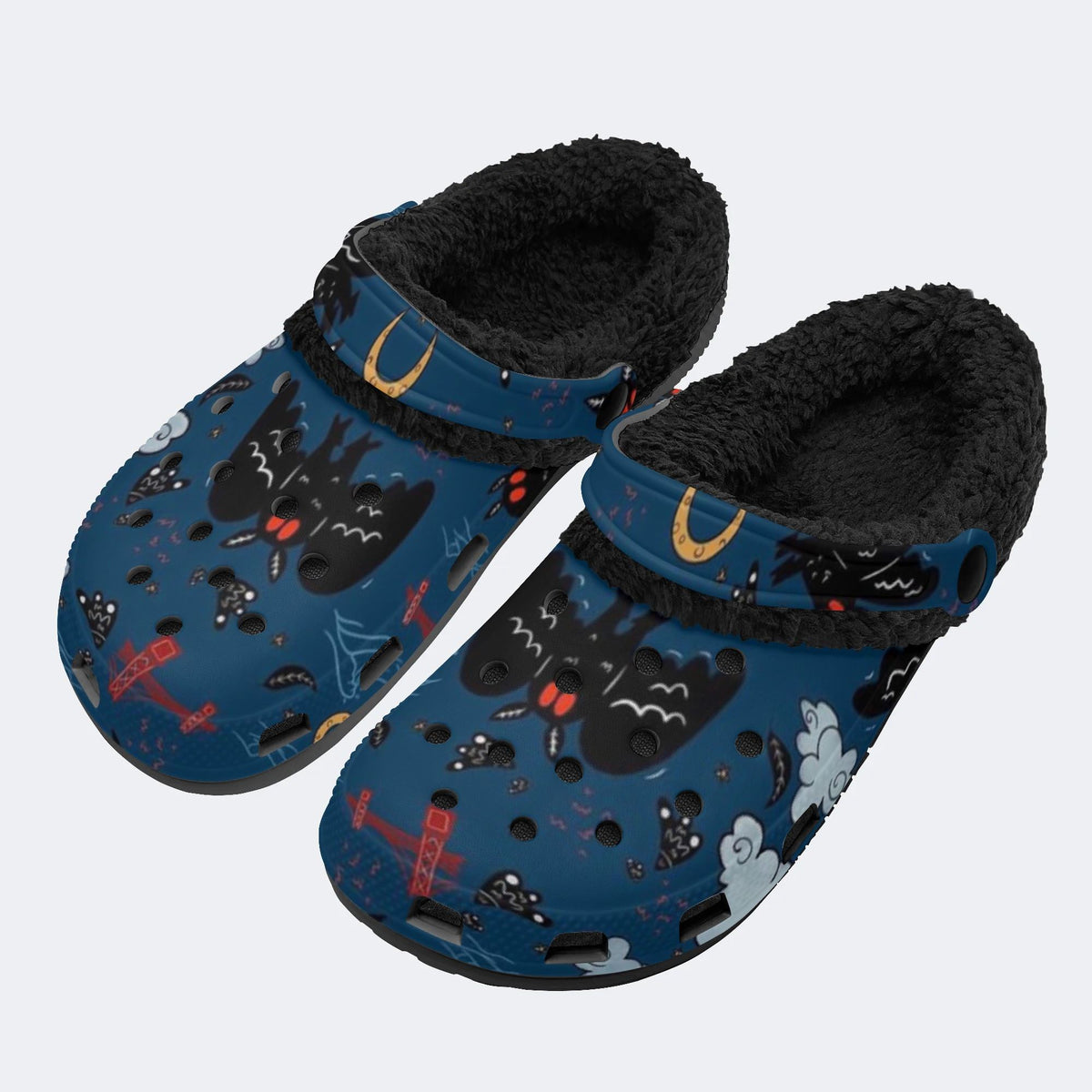 Night Bat Moon - Fur Lined Slippers/Sandals