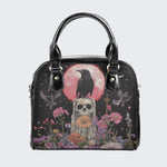 Dark Skull Crow Print - Leather Shoulder Handbag