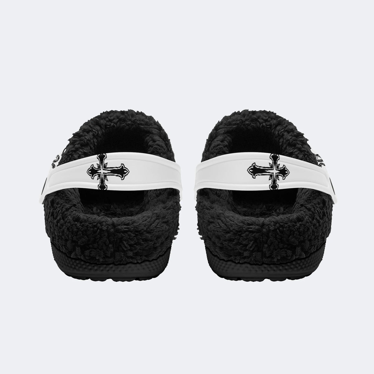 Gothic Death Moth Skull Rose Cross - Fur Lined Slippers/Sandals