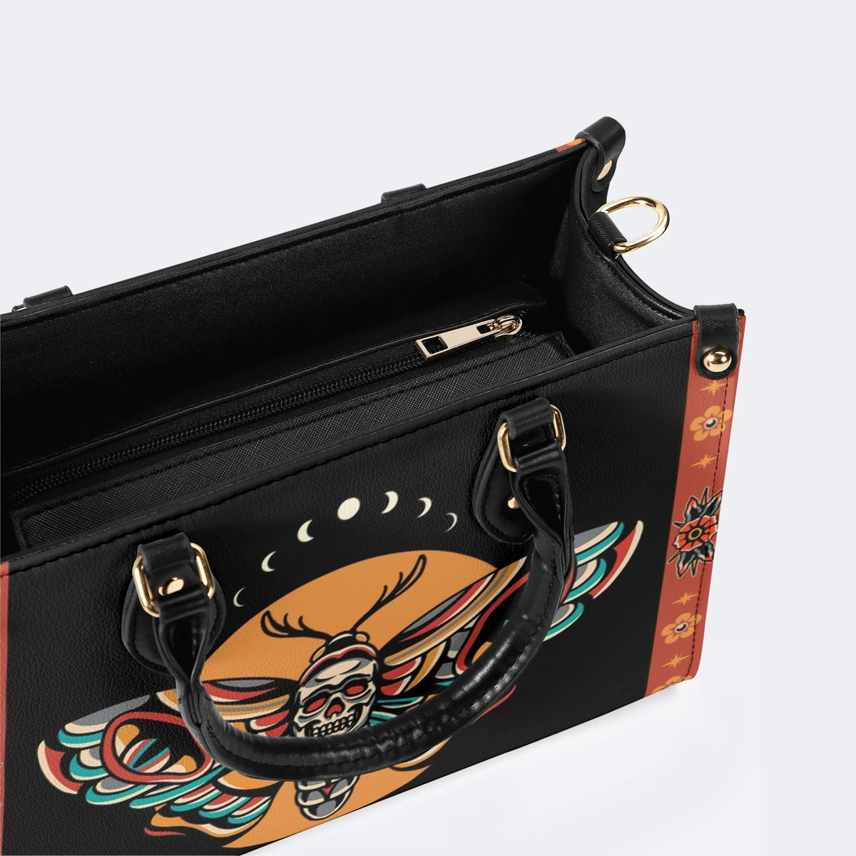 Traditional Death Moth Vintage Print - Leather Handbag