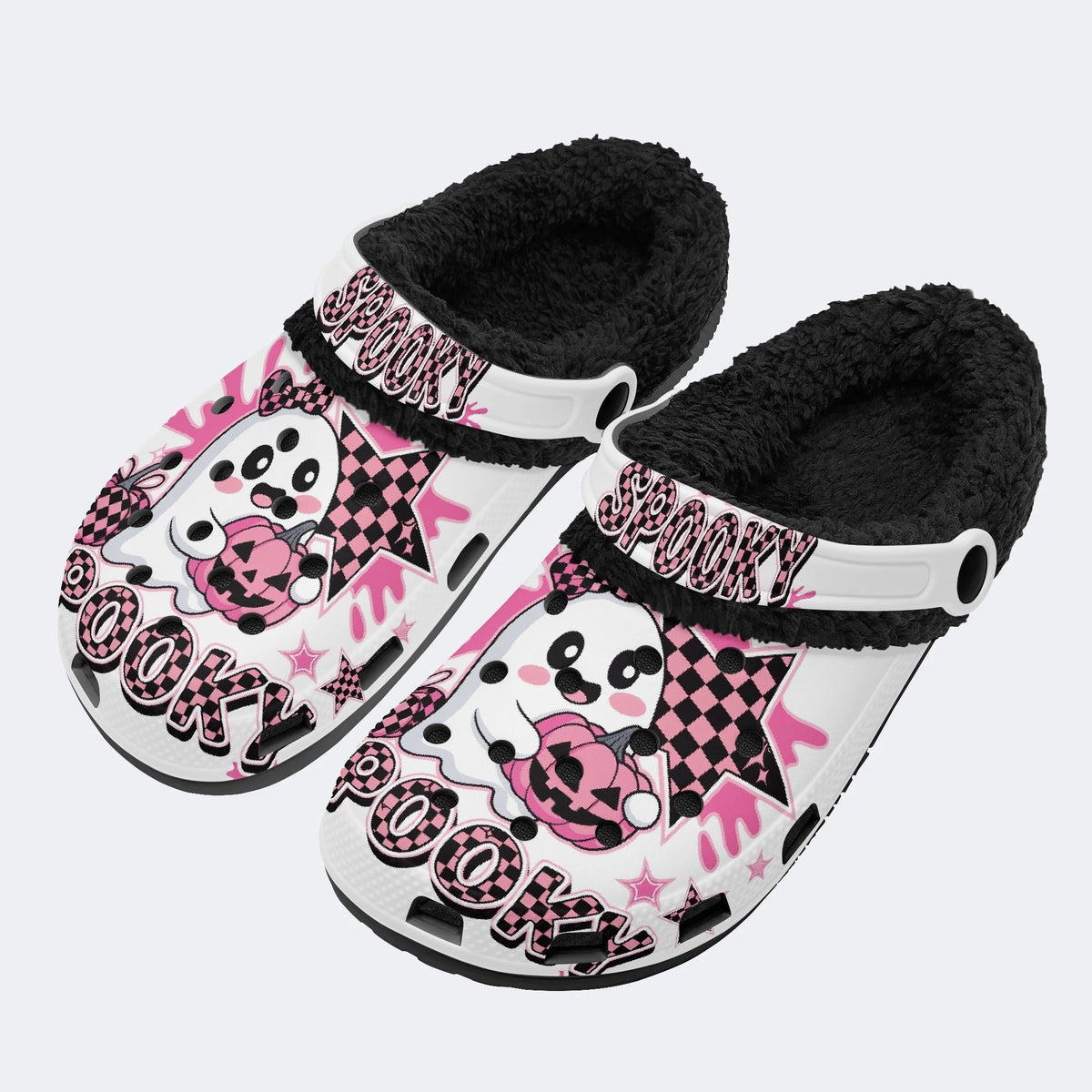 Kawaii Halloween Ghost - Fur Lined Slippers/Sandals