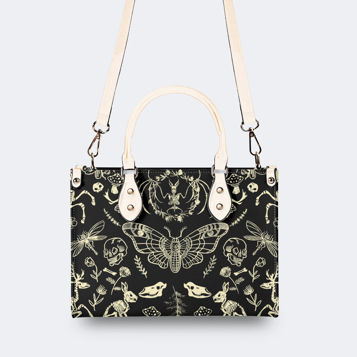Dark Cottagecore Forest Animal Bones Print - Leather Handbag