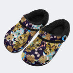 Unisex Flowers Print - Fur Lined Slippers/Sandals