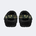 Skull And Moth Print - Fur Lined Slippers/Sandals