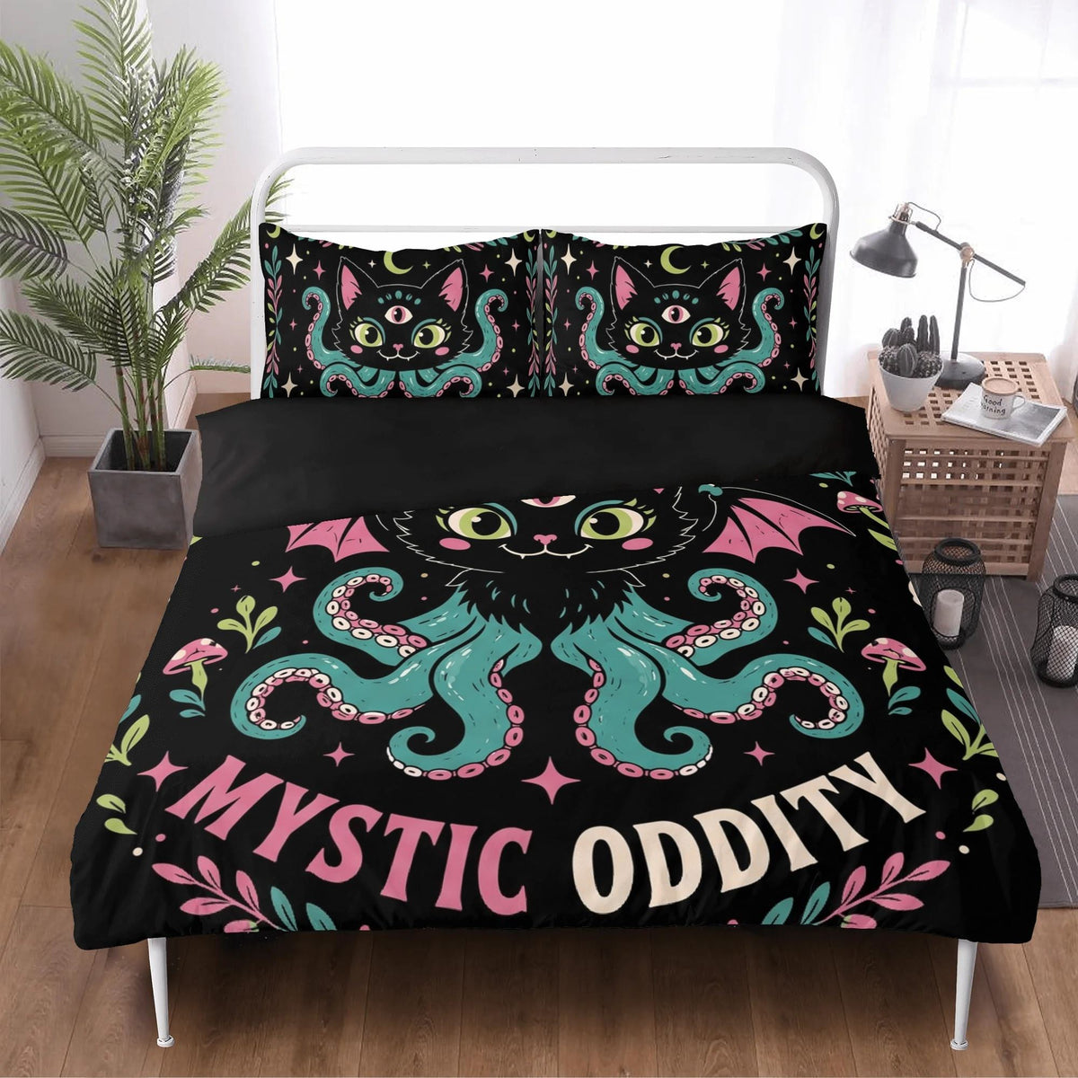 Spooky Tentacle Cat Print - Three Piece Bedding Set