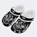 Rose Death Moth Vintage Print- Fur Lined Slippers/Sandals