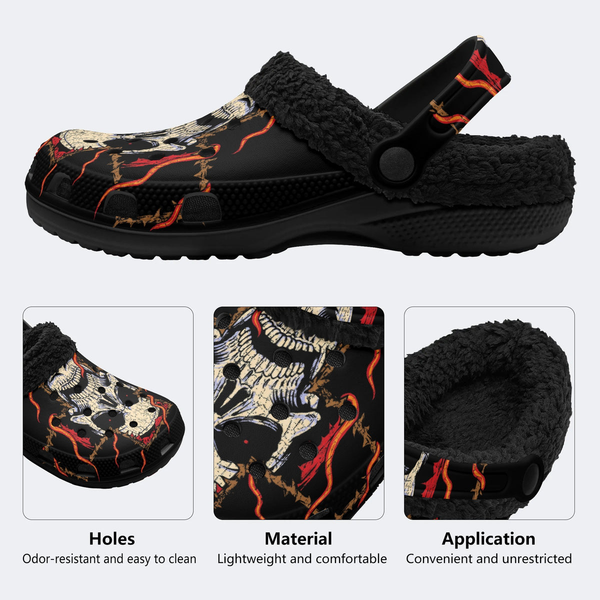 Fiery Aged Skull - Fur Lined Slippers/Sandals