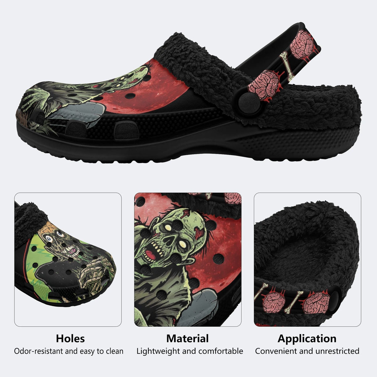 Gothic Horror Zombie Blood Moon Brain - Fur Lined Slippers/Sandals