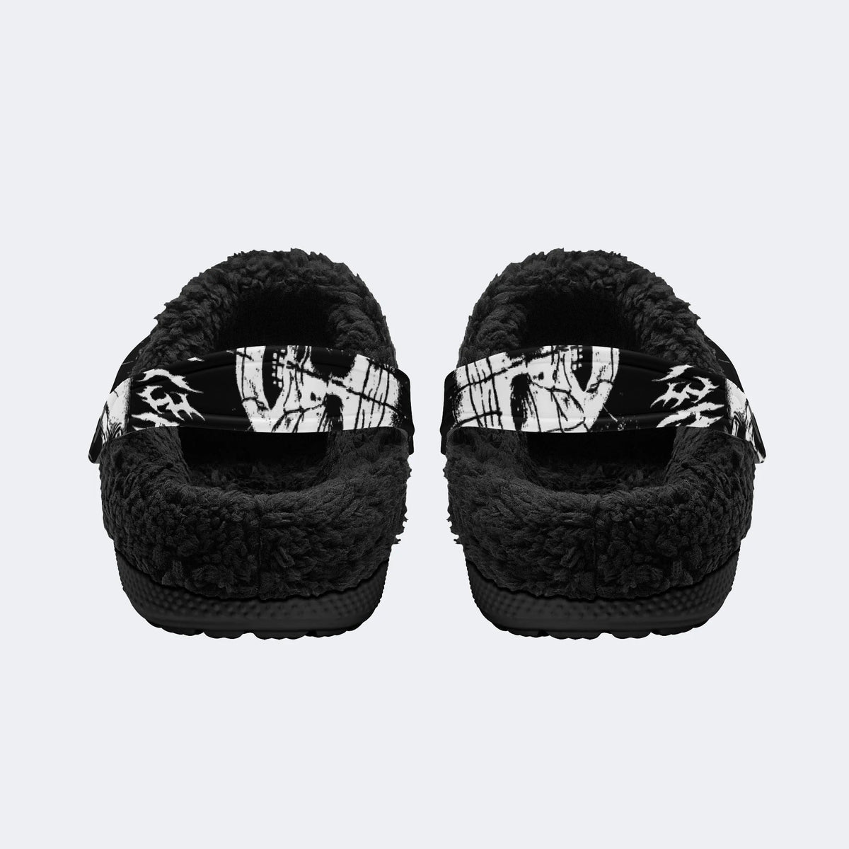 Gothic Dark Metal Skull Demon Print - Fur Lined Slippers/Sandals