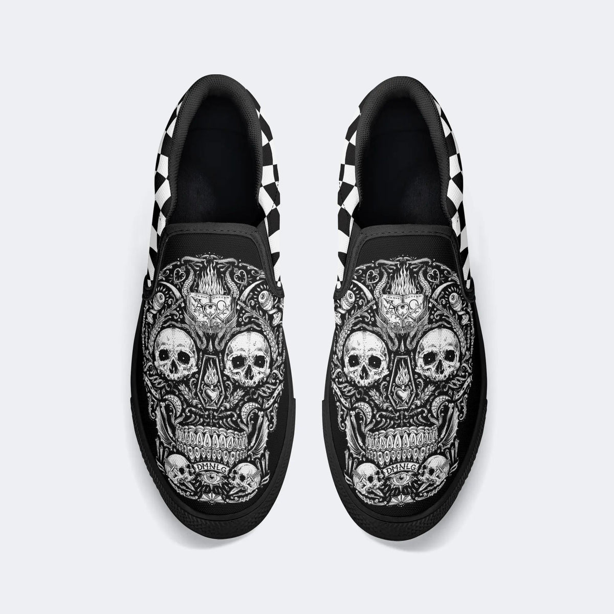 Unisex Death Skull Print - Slip On Shoes