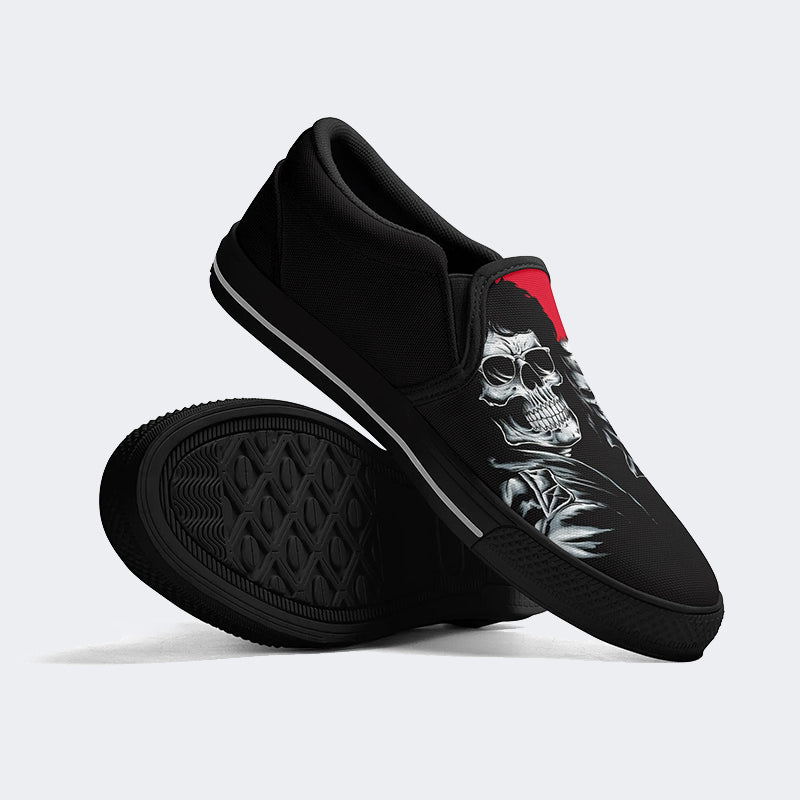 Unisex Retro Skull Print - Slip On Shoes