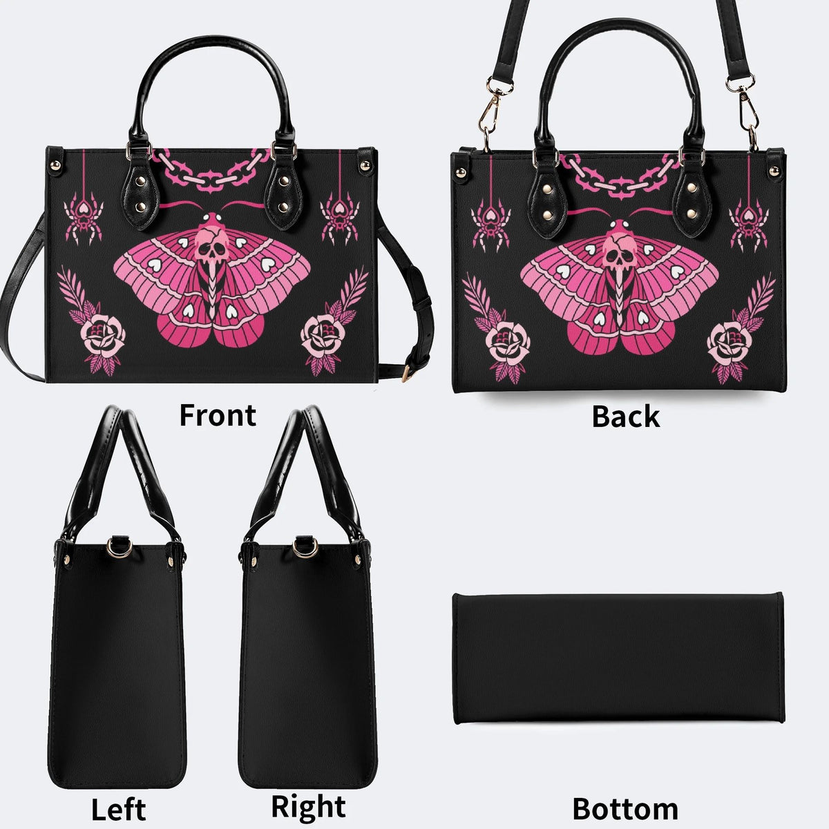 Pink Death Moth Print - Leather Handbag