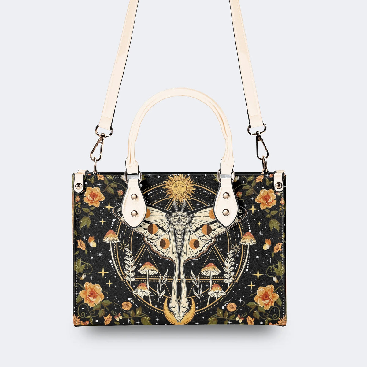 Retro Bohemian Sun Moon Star Moth - Leather Handbag