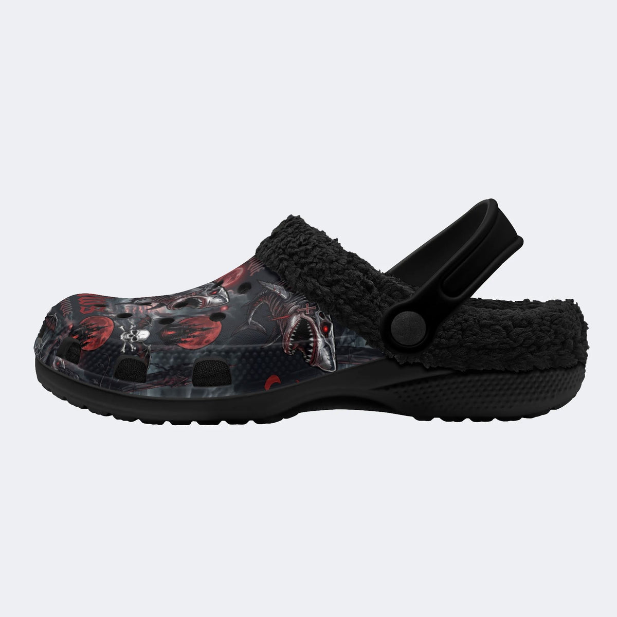 Gothic Skeleton Shark Skull Blood Moon Castle - Fur Lined Slippers/Sandals