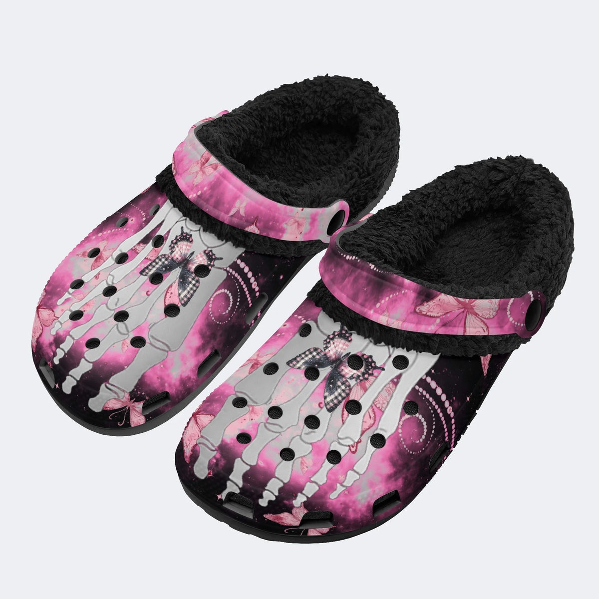 Butterfly And Toe Bone Print - Fur Lined Slippers/Sandals