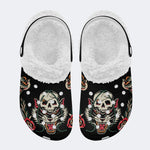 Skull Wolf Print - Fur Lined Slippers/Sandals