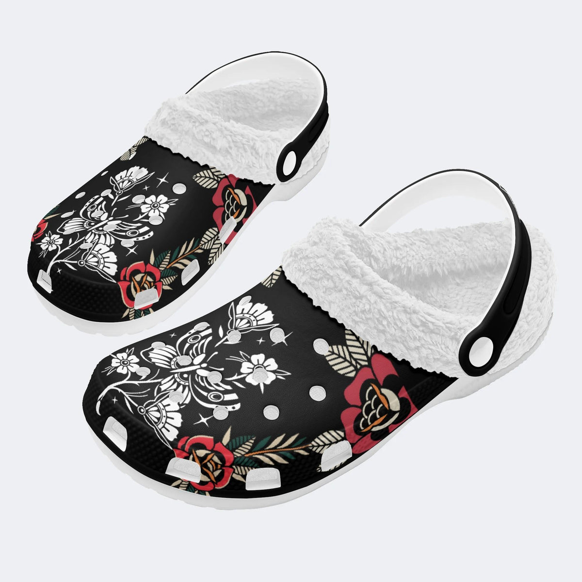 Butterfly&Flower Art Print - Fur Lined Slippers/Sandals