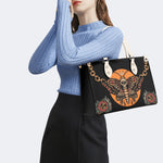 Old School Death Moth Vintage Print - Leather Handbag