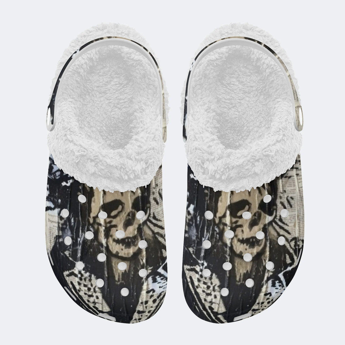 Retro Horror Skull Print - Fur Lined Slippers