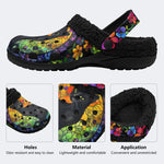 Colorful Glass And Black Cat - Fur Lined Slippers/Sandals