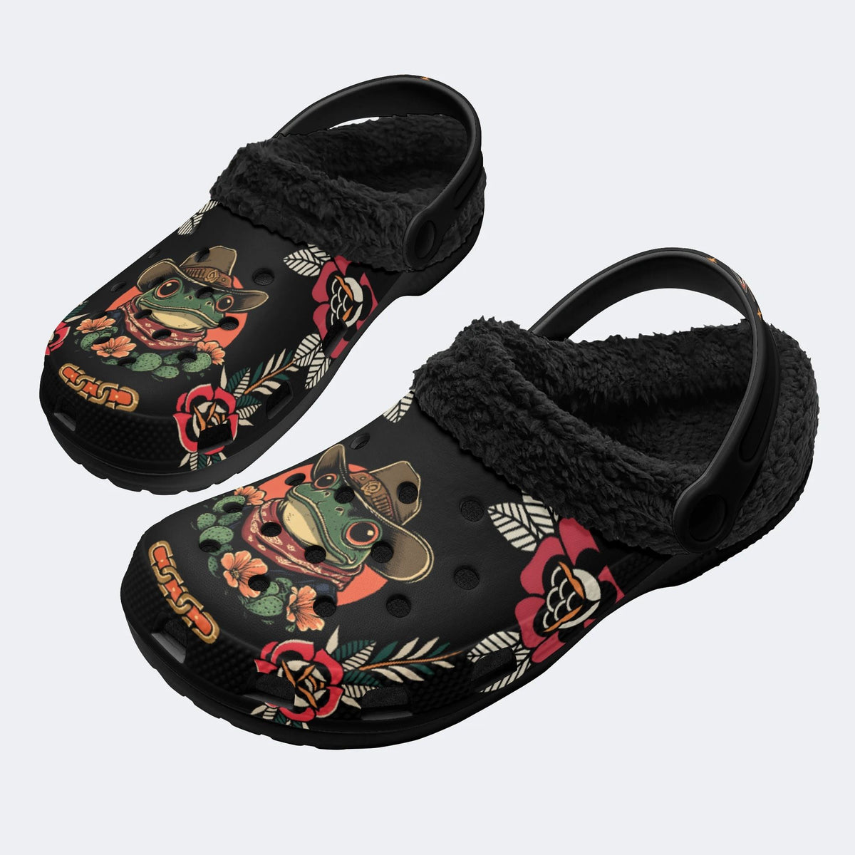 Funny Cowboy Frog Print - Fur Lined Slippers/Sandals