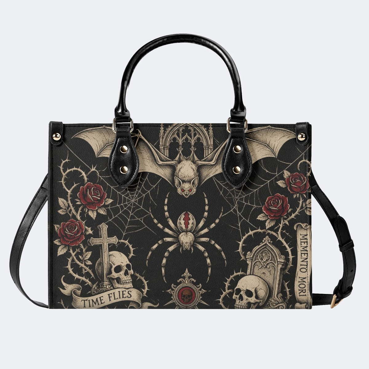Bat Spider Skull Rose Print Handbag Factory Direct Sales