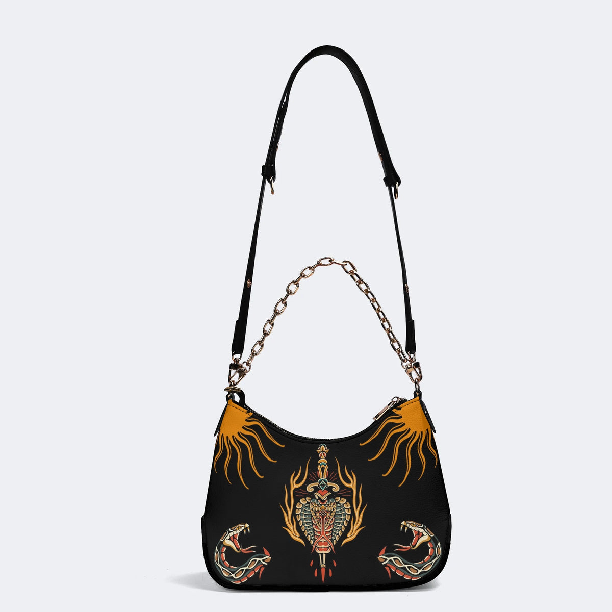 Horror Sword Snake Print - Leather Crossbody Bag